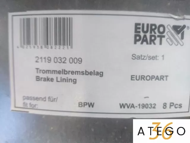 Накладки тормозные ось BPW WVA19032 Тонар EUROPART новые